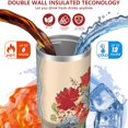 thumbnail image 3 of 30oz Pioneer Colorful Floral Stainless Steel Flip Straw Tumbler with Lid and Straw Spill Proof Travel Cup Double Wall Vacuum Insulated Coffee Mug with Top Handled Crimson, 3 of 7