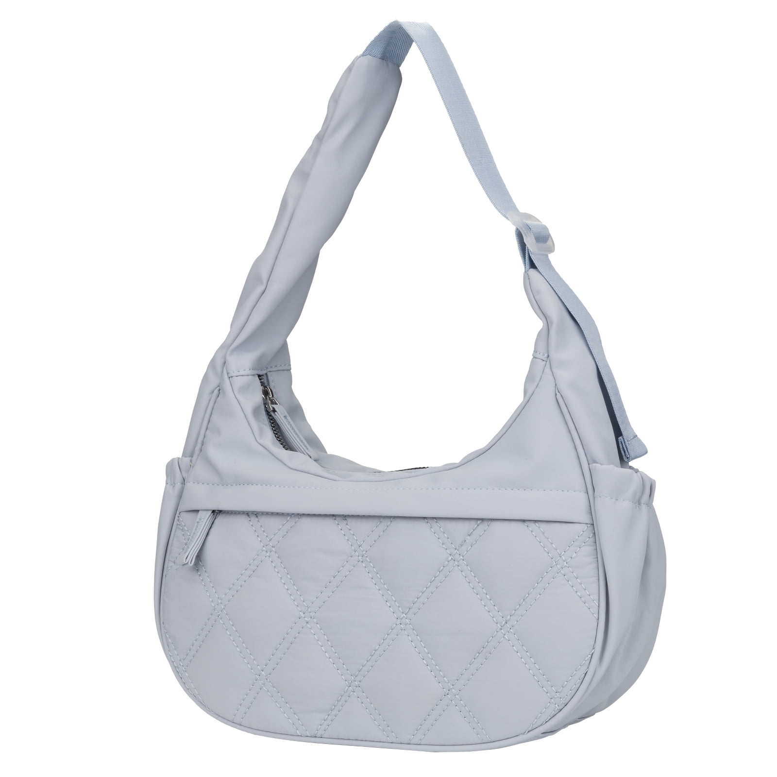 JANKS Small Puffer Crescent Shoulder Bag for Women, Nylon Quilted Puffy Crossbody Purse, Cute Hobo Shoulder Handbags （Lightblue)