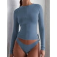 thumbnail image 4 of Quarter Zip V Neck Long Sleeve Cropped Top Going Out Tops for Womens Fall Fashion 2025 Gray Blue M, 4 of 6