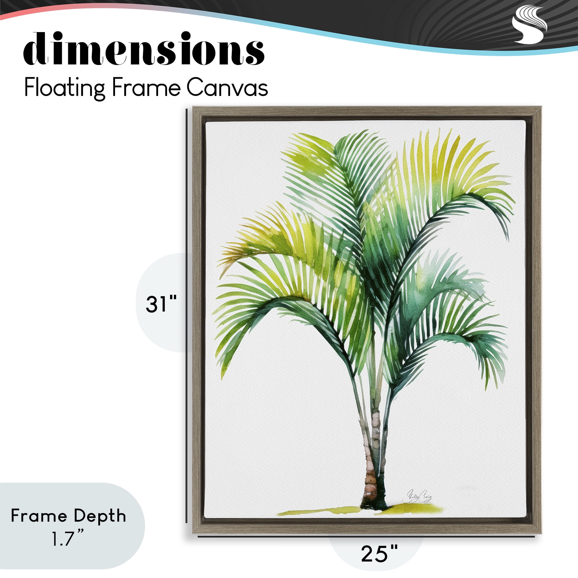 Stupell Industries Coastal Canopy Palm Tree Brown Framed Floater Canvas Wall Art, design by Shelly Craig