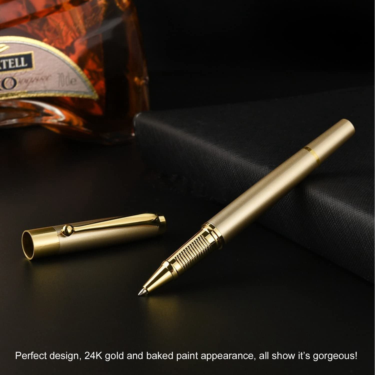 Ballpoint Pen Black Refill Luxury Line Width 0.5mm Ball Gift Set For Men & Women Professional Executive Office Nice Ballpens Classy Box (gold)