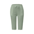 thumbnail image 4 of Clearance! Women's Cotton Linen Wide Leg Capri Pants High Waisted Drawstring Breathable Summer Beachwear Fashionable and Comfortable Green M Size, 4 of 6
