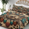 thumbnail image 3 of Ambesonne Rustic Fitted & Top Sheet Set with Sham, Wild West Horse Feathers, Teal Dark Taupe Cinnamon, 3 of 5