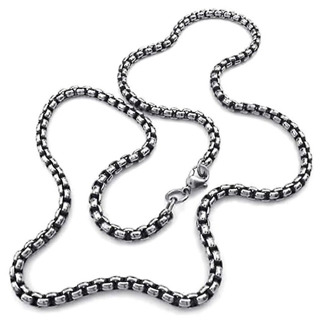 Collar de joyería para hombre - Cadena - Eslabón retro motero de 4 mm - Acero inoxidable - para hombre - Color negro S---Código de producto 32794
