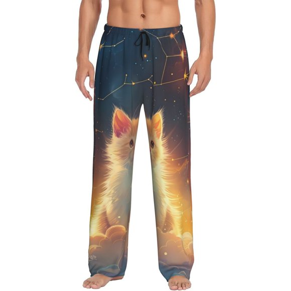 Fotbe Starry Sky Constellation Cat Pantalones de Pijama para Hombre, Pantalones de Dormir, Pantalones de Casa con Cintura Ajustable y Bolsillos-XX-Large