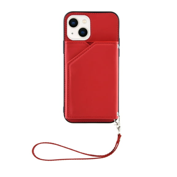 Dteck for iPhone 14 6.1 Inch Flip Wallet Case with Wrist Strap, PU Leather Card Slots Cash Pocket Stand Feature Full Body Protective Shockproof Folio Case Cover for iPhone 14,Red