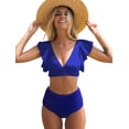 thumbnail image 1 of Traje de baño de dos piezas con cintura alta y volantes para mujer, bikini push up con estampado tropical, 1 of 6