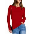 thumbnail image 3 of Women Long Sleeve Shirts Rib Knit Slim Fit Tops Fall Outfits Casual T-Shirt Underscrubs Layer Clothes Red M, 3 of 8