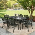 thumbnail image 7 of MEETWARM 7 Piece Outdoor Patio Dining Set for 6 Seater Dining Table Set, All-Weather Cast Aluminum Patio Conversation Set for Garden with 6 Chairs, 1 Rectangular Table, 2" Umbrella Hole, Dark Bronze, 7 of 7
