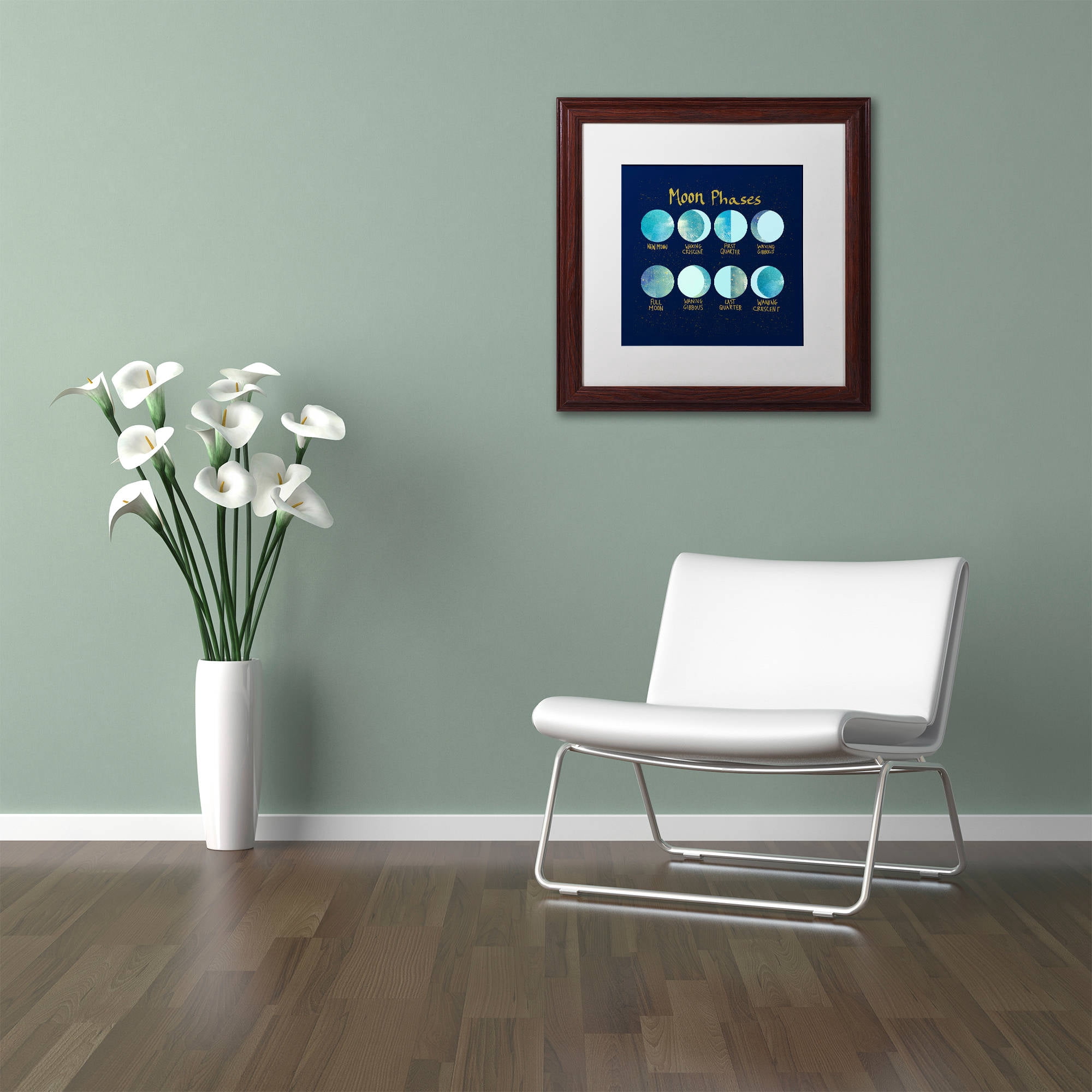 Trademark Fine Art "Moon Phases" Canvas Art by Lisa Powell Braun, White Matte, Wood Frame