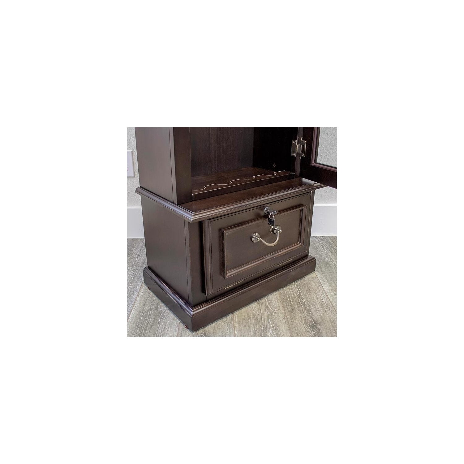 HomeStock Vintage Vogue Floor Mount Gun Cabinet with Locking Tempered Glass Door and Ammo Storage, Locking Drop Down Door, Safe Gun Cabinet-Color:Espresso Brown,Size:8 Gun
