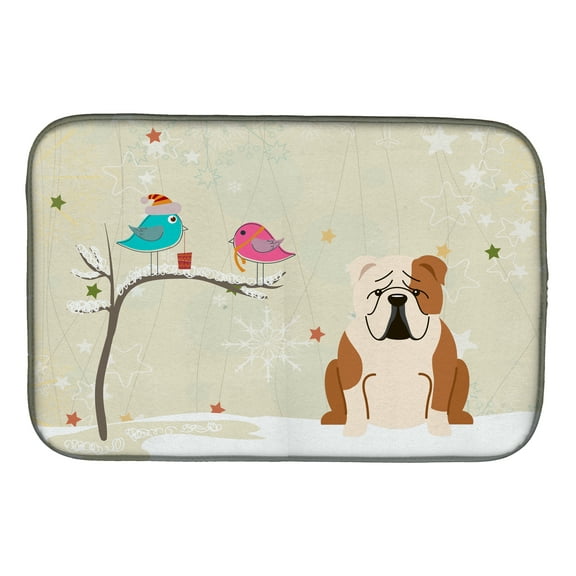 Christmas Presents between Friends English Bulldog Fawn White Dish Drying Mat