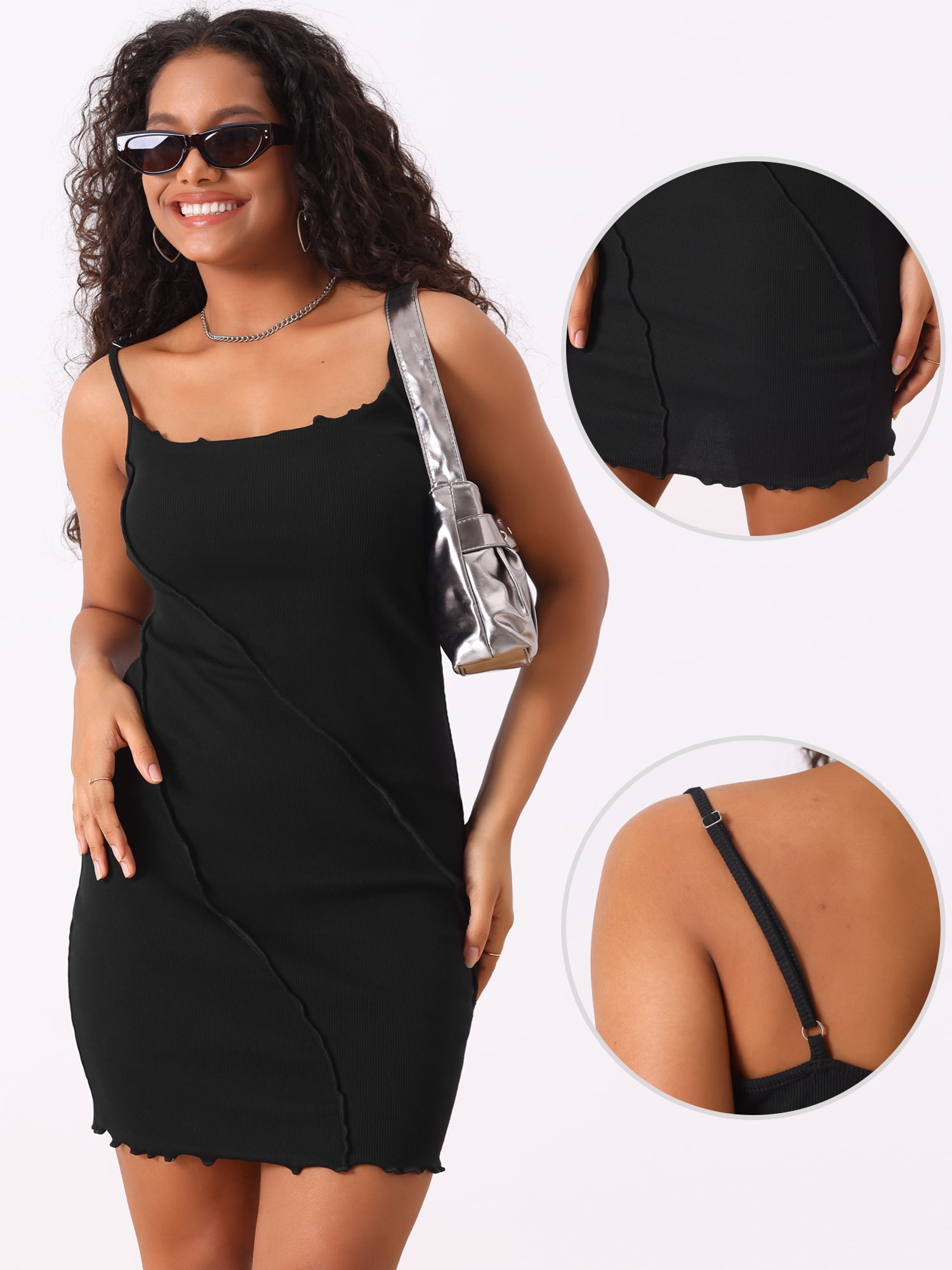 DARING DIVA Women's Summer Cami Bodycon Slim Fit Frill Trim Mini Dresses XS Black