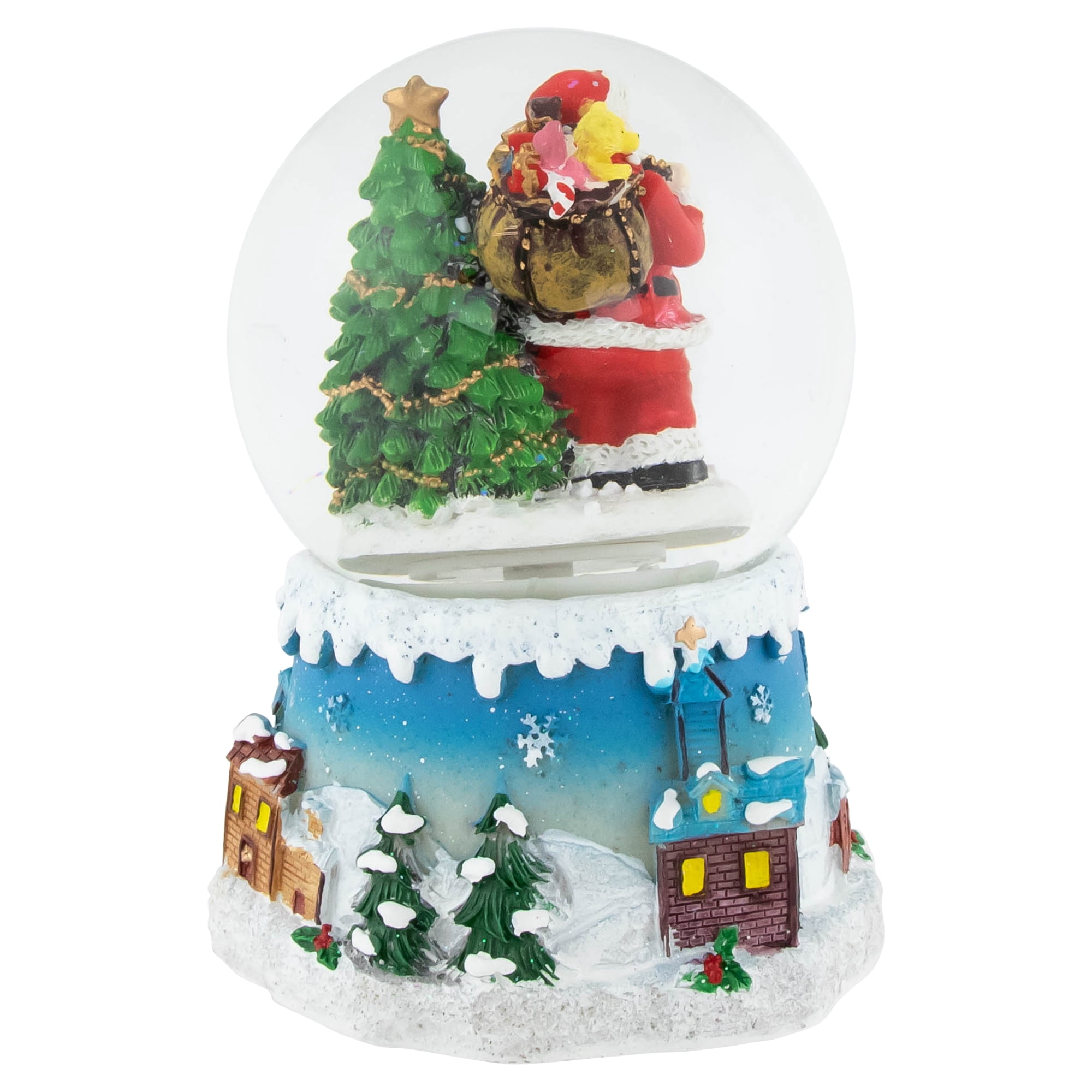 5.5" Santa Claus with Christmas Tree and Reindeer Swirling Snow Globe Glitterdome