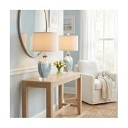 Possini Euro Design Coastal Table Lamps 25 High Set of 2 Ceramic Blue Drip Off White Shade for Living Room Family Bedroom Home (Colors may vary)