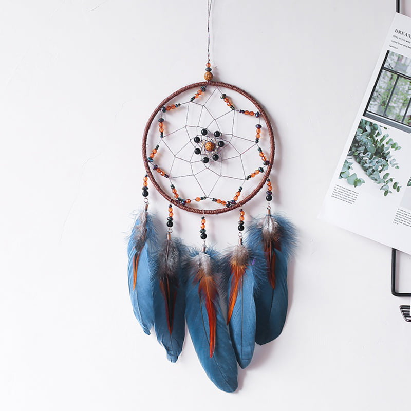 Handmade White Dreamcatcher Wall Hanging Decor Round With Feather For Bedroom 