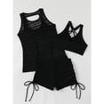 thumbnail image 4 of Women's Sheer Mesh Tankini Set Three Piece Swimsuit Side Drawstring Swim Shorts for Modest Coverage Breathable Comfortable Beachwear Black M, 4 of 5