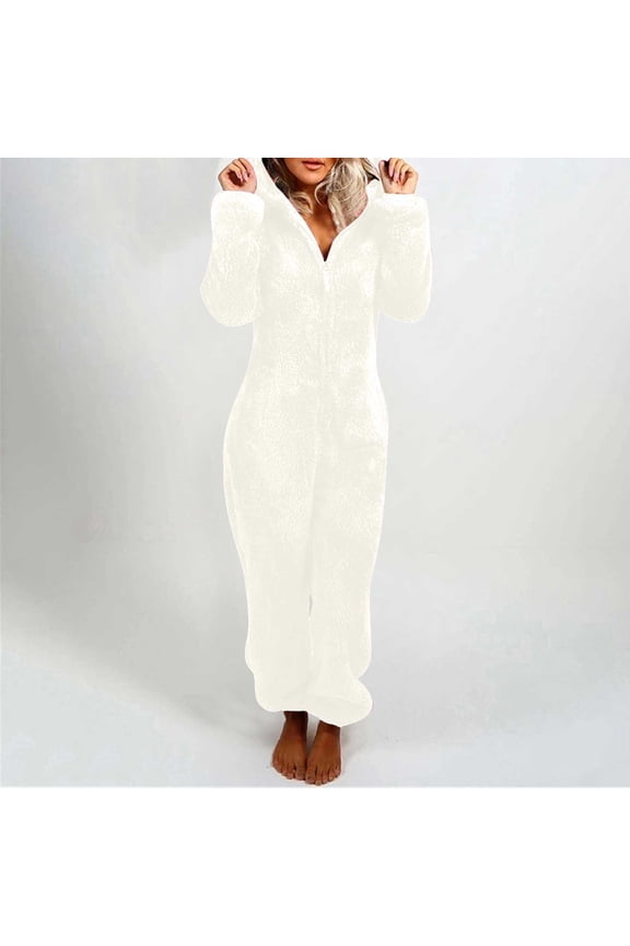 2023 One Piece Fleece Hoodies Jumpsuit Pajamas for Womens Plus Size Winter Warm Sherpa Romper Overall Sleepwear Playsuit Zip-Up Loungewear,S-5XL