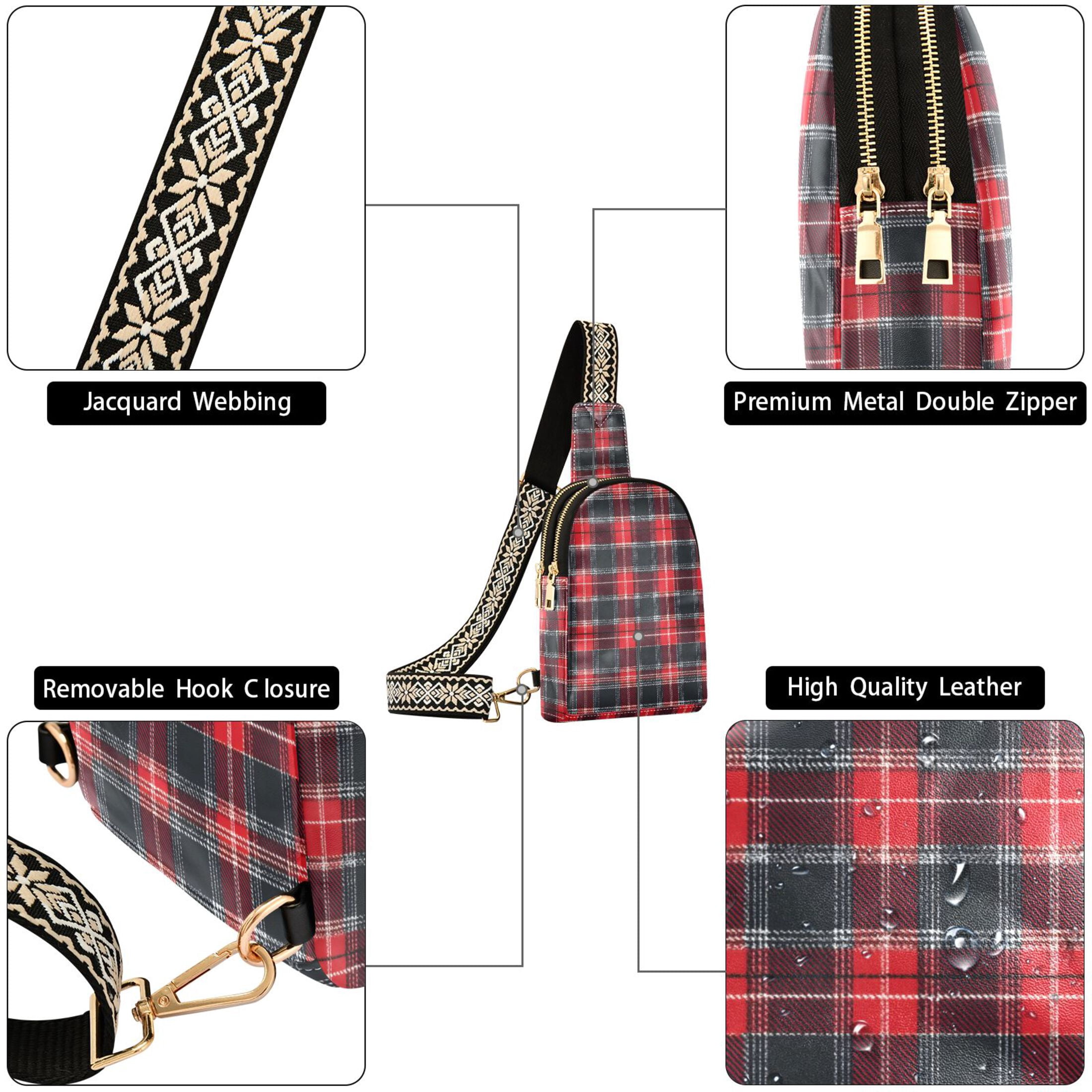ALAZA Red Checkered Grid Sling Bag for Women Men Waterproof Crossbody Chest Bags
