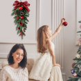 thumbnail image 4 of Goodw7 Artificial Christmas Teardrop Wreath, Festive Garland with Red Berries Pinecones Bows, Snowy Finish Hanging Decoration for Front Door Wall Mantel Home, 4 of 9