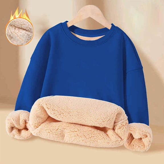 Trikvn Girls Sherpa Lined Sweatshirt Warm Heavyweight Fleece Crewneck Pullover Thick Winter Tops for Kids Teens Cold Weather Loungewear Comfortable Thermal Clothes