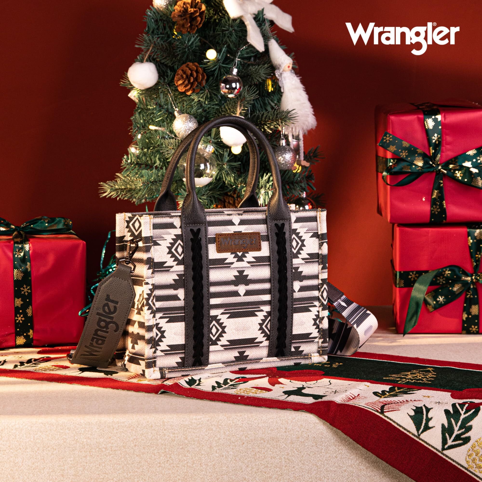 Wrangler Aztec Tote Bag for Women Boho Shoulder Purses and Handbags, Black