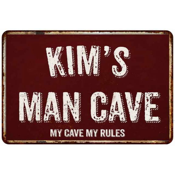KIM'S Man Cave Red Grunge Gift Sign Metal 12x18 Decor 208120003018