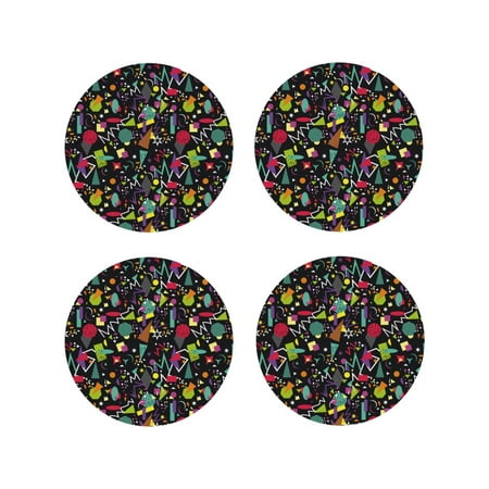 

Junzan Colorful Geometric Figures Print Coasters for Drinks - Leather Coasters Set of 4 for Coffee Table for Housewarming/Kitchen/Bar/Decor-Round Shape