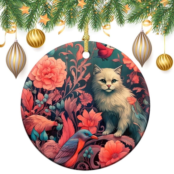 Christmas Ceramic Ornament Flowers And Kittens 3" Ceramic Christmas Ornament Cartoon Colorful Cute Cats Keepsake Funny Christmas Hanging Tree Decor Ornament Gifts Keepsake for Family