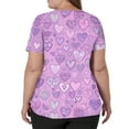 thumbnail image 4 of Stichou Valentines Scrub Tops for Women Plus Size Love Heart Graphic Funny Short Sleeve Nurse Uniforms Comfort V Neck Workout Tops with Pockets Purple Pink XL, 4 of 5