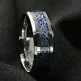 thumbnail image 3 of Tungsten Rings for Men Wedding Bands for Him 8mm Silver on Blue Celtic Dragon, 3 of 5