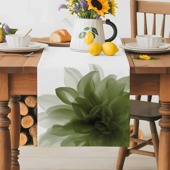 Burlap Table Runner 36 Inches Long, Sage Green Flower Non-Slip Kitchen Table Runners for Dining Room Everyday Use Party Table Decorations Classic Bohemian Pattern