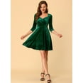 thumbnail image 3 of INSPIRE CHIC Robe de Fête Évasée pour Femme d'Halloween en Velours à Encolure Cœur, Manches 3/4, Taille Très Grande, Vert Foncé, 3 of 6