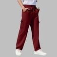 thumbnail image 2 of ZXLBBD Boys' Straight Leg Dress Pants Elastic Waist Solid Color Cargo Trousers Soft Blend for Kids School Uniform Versatile Casual Daily Wear,Red,Size 14 Y-15 Y, 2 of 7