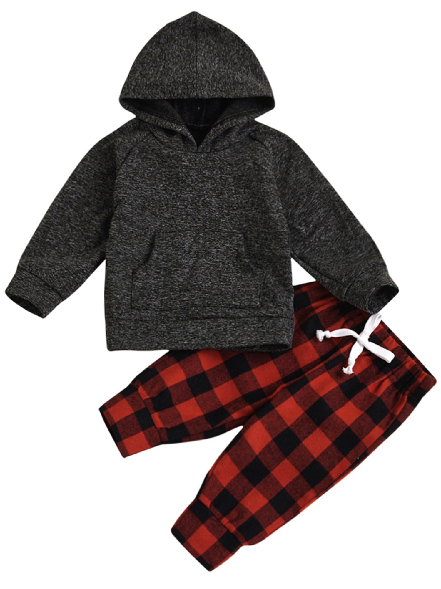 gray and red plaid pants