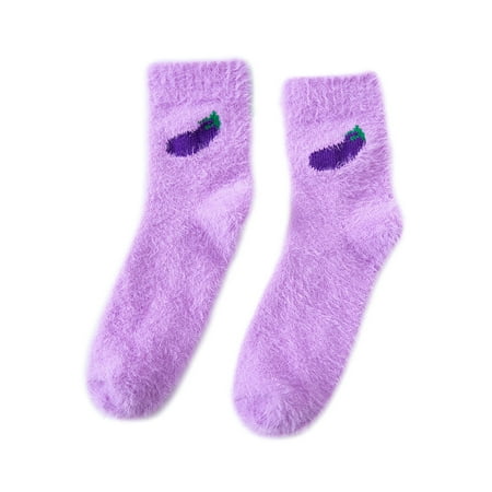 

Synpinya Imitate Mink Velvet Socks Cute Fruit Socks Thicken Warm Women Socks Sleep Socks Girls Home Floor Bedroom Sox Purple