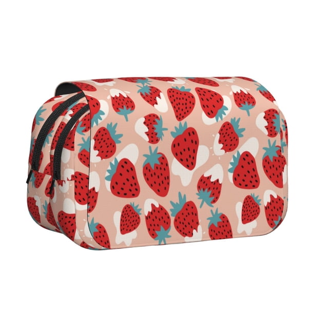 Disketp Red Strawberry Estuche de Lápices de Doble Capa con Tapa Abatible y Cremallera, Organizador Escolar para Adolescentes y Adultos
