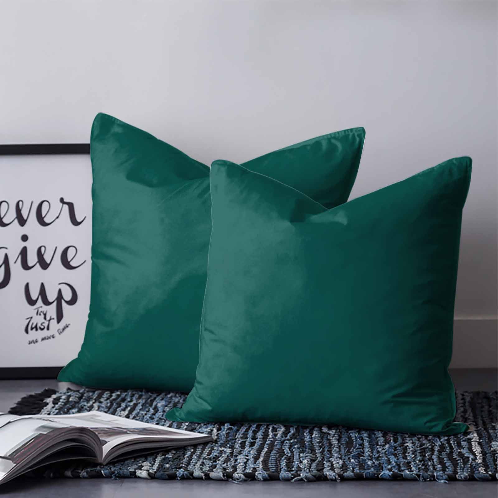 Dark Green 18x18 Pillow Covers Set of 2, Farmhouse Solid Green Color Modern Art Throw Pillow Covers Decorative Couch Cushion Case, Microfiber Square Pillowcases for Bedroom Car Living Room