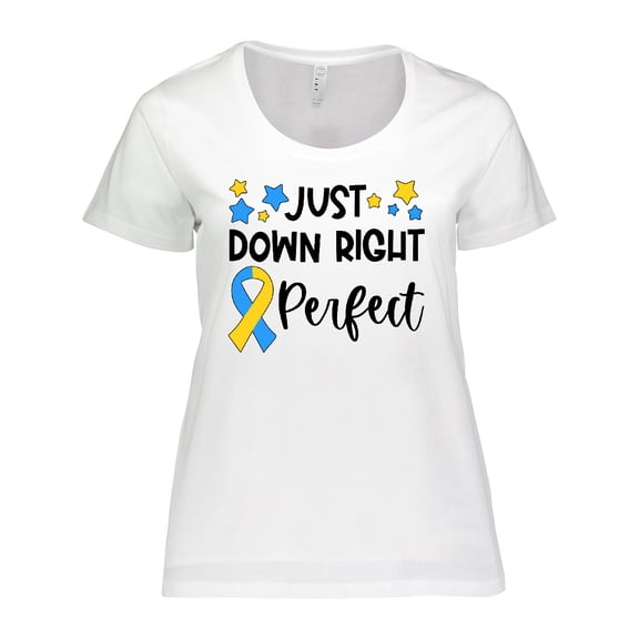 Inktastic Just Down RIght Perfect Down Syndrome Awareness Ribbon Women's Plus Size T-Shirt