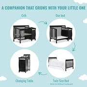 Dream On Me Jayden 4-in-1 Mini Convertible Crib And Changer in Black, Greenguard Gold Certified, Non-Toxic Finish, New Zealand Pinewood, 1