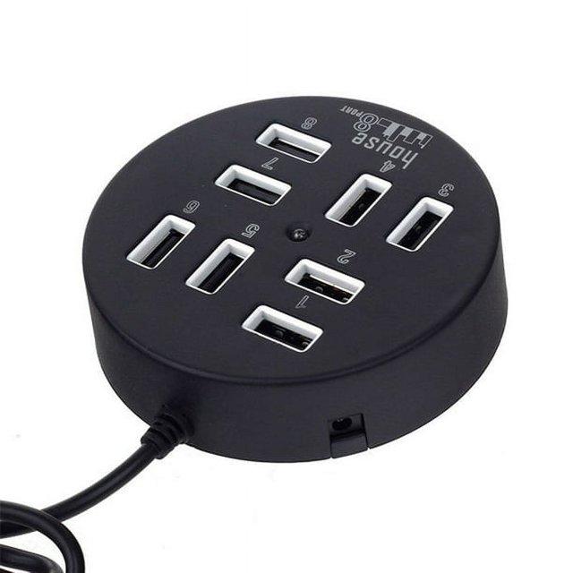 USB 8 Ports Box Multi Data Transmission USB 2.0 Hub Round Shape Multi-Port Splitter Charger Adapter Replacement with LED for USB Devices, Phone, USB Flash Disk, PC, Tablet (Black),Black,F80458