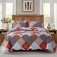 thumbnail image 1 of HoneiLife Juego de edredón tamaño Queen – Colcha de microfibra de 3 piezas, colcha reversible, juego de cama de retazos, funda de cama ligera, colchas florales, colchas para todas las estaciones, colo, 1 of 5