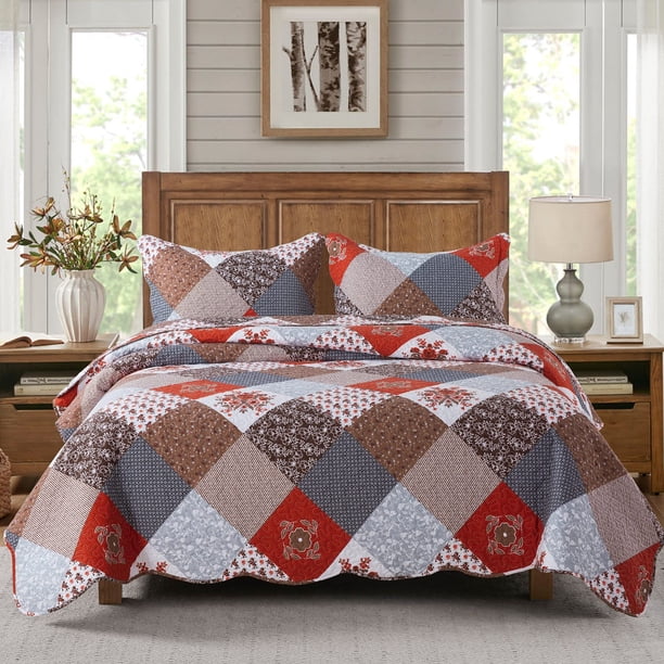 Honeilife Juego De Edredón Tamaño King – Colcha De Microfibra De 3 Piezas, Colcha Reversible, Juego De Cama De Retazos, Funda De Cama Ligera, Colchas Florales, Colchas Para Todas Las Estaciones, Color