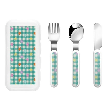 

Kdxio Starfish On Checkered Background Toddler Utensils Set - Kids Silverware Set Set Kids Utensils Set with Case for Preschooler Children