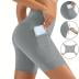 Vivianyn HD Women's High Waist Yoga Shorts with Side Pockets, Stretchy Workout Athletic Short,Gray,Size S-XXL