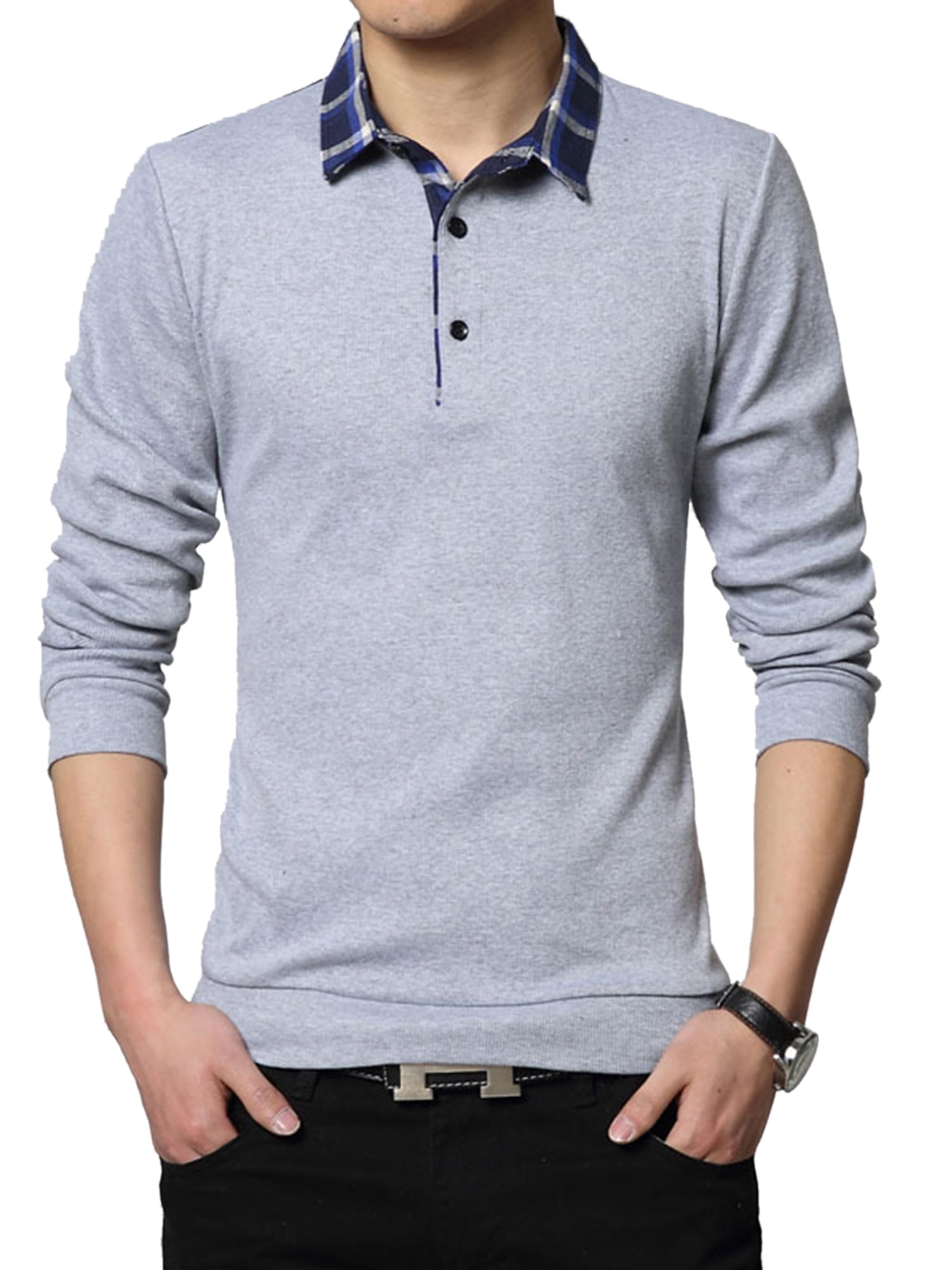 Vska Men Color Blocks Casual Lapel Collar Short-Sleeve Polo Shirt T-Shirt