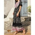 thumbnail image 3 of Women's Boho Short Sleeve V Neck Lace Wrap High Waist Dress Floral Beach Bohemian Ruffle Maxi Dress, 3 of 5
