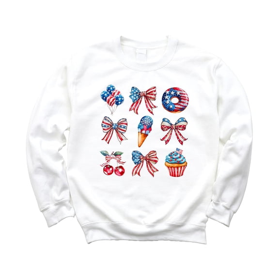 4th of July Patriotic Sweatshirt for Women & Kids USA Red White Blue Family Matching Crewneck White Sweatshirt Youth Large