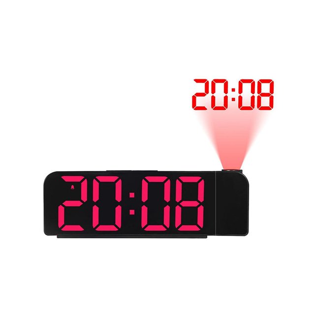 Proyección de rotación 180 12/24h Reloj digital LED Proyector de techo con carga USB (rojo)