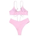 thumbnail image 5 of Arvbitana Women 2Pcs Solid Color Bikini Swimsuits Set Sleeveless V Neck Lacing Bra + Low Waist Briefs Summer Sexy Bathing Suit Swimming Beachwear, 5 of 6